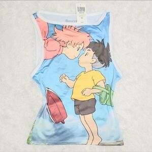 Hot Topic Studio Ghibli Ponyo & Sosuke Blue & White Tank Top Women's Small! NWT